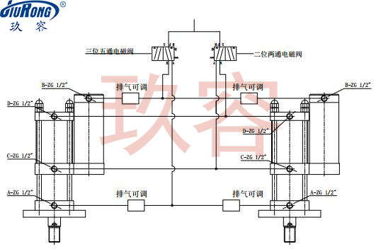 多个增压缸多点铆接机上的增压缸同步动作连接原理图