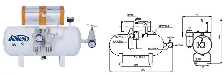 小2倍空气增压阀产品外形尺寸说明