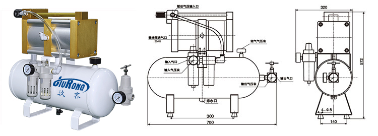 大2倍空气增压阀JRN-C-L2B-E型产品外形尺寸说明